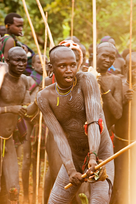 115   Surma warrior at donga stick fighting